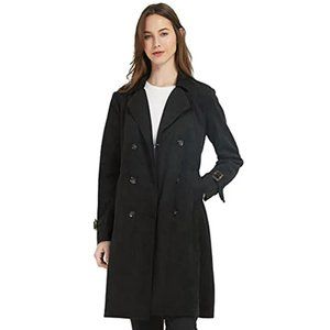 *NEW* Giolshon Women's Faux Suede Trench Coat Double Breasted Belted - Size M